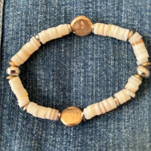 JJill White and Gold Shell Stretch Bracelet